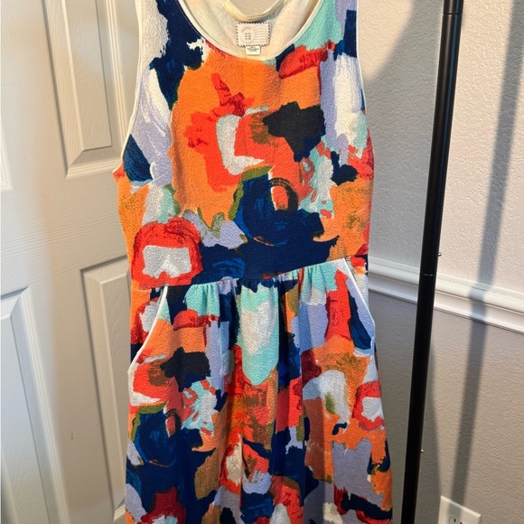 Anthropologie Postmark “Lantana” Watercolor Fit & Flare Dress Size 4 - Picture 2 of 6
